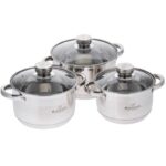 Set oale 6 piese Bohmann BH-06-375, 5.1L, 6.6L, 7.7L, inductie, cu capac sticla, inox
