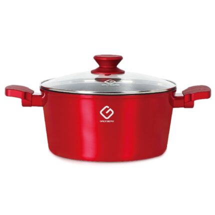 Cratita MasterKlass MK-1031-28, 28 cm, 6 l, aluminiu, interior granit, capac sticla, Rosu