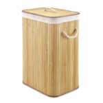 Cos pentru rufe din bambus si material textil Grunberg BM023, crem, 60 l