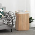 Cos pentru rufe din bambus si material textil Grunberg BM023, crem, 60 l - imagine 4