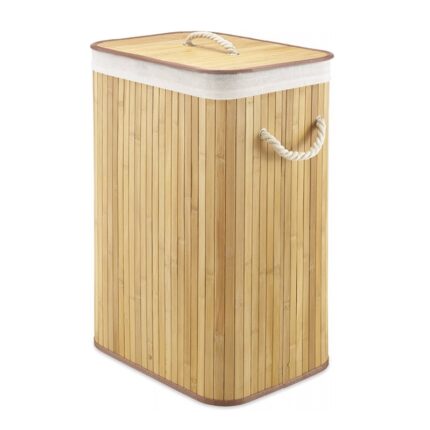 Cos pentru rufe din bambus si material textil Grunberg BM023, crem, 60 l