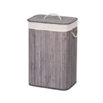 Cos pentru rufe din bambus si material textil Grunberg BM023, gri, 60 l