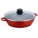 Cratita aluminiu Bohmann BH-1040-24, 24 x 6.7 cm, capac, marmorata, cu lingura din teflon, rosu