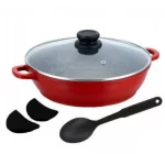 Cratita aluminiu Bohmann BH-1040-24, 24 x 6.7 cm, capac, marmorata, cu lingura din teflon, rosu - imagine 2
