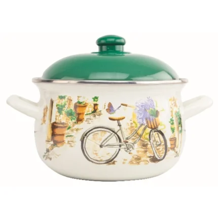 Cratita cu capac emailata Grunberg GR3420, 20 cm, 2.8 l, crem+verde