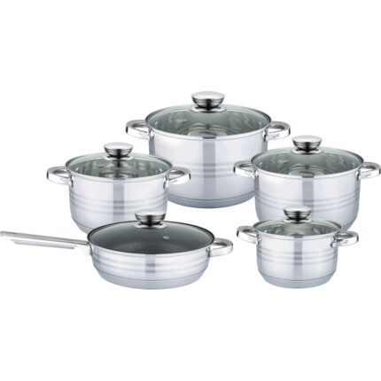 Set oale inox Bohmann BH-1241-10, 10 piese, 2.1L, 2.9L, 3.9L, 5.0 l tigaie 24x7.5cm, inductie