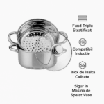 Oala pentru gatit la aburi Bohmann BH-3212, 3 piese, 2.5 litri, inox - imagine 11