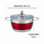 Cratita inox Bohmann BH-1818-24-RD, 5.9 l, 24 cm, capac sticla, compatibila inductie, Rosie - imagine 13
