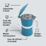 Espressor pentru aragaz din aluminiu Grunberg GR593, capacitate 3 cesti, albastru - imagine 14