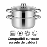 Oala pentru gatit la aburi Bohmann BH-3212, 3 piese, 2.5 litri, inox - imagine 5