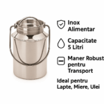Bidon din inox, cu capac si maner, pentru depozitare lapte, miere sau ulei, 5 l, Grunberg IRL60 - imagine 13
