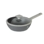 Tigaie Wok din aluminiu forjat Berlinger Haus BH-7069, 24 x 6.5 cm, 2.3 L, capac, interior marmorat, gri
