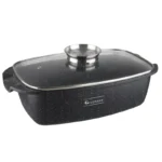 Roaster din aluminiu turnat Goldmann GM-6232BL, capac sticla, 32x21x10.6 cm, 3 straturi marmura, negru