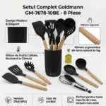 Set ustensile de bucatarie din silicon Goldmann GM-7678-10BL, 10 piese, maner din lemn, suport inclus, negru - imagine 3